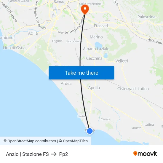 Anzio | Railway Station to PP2 map