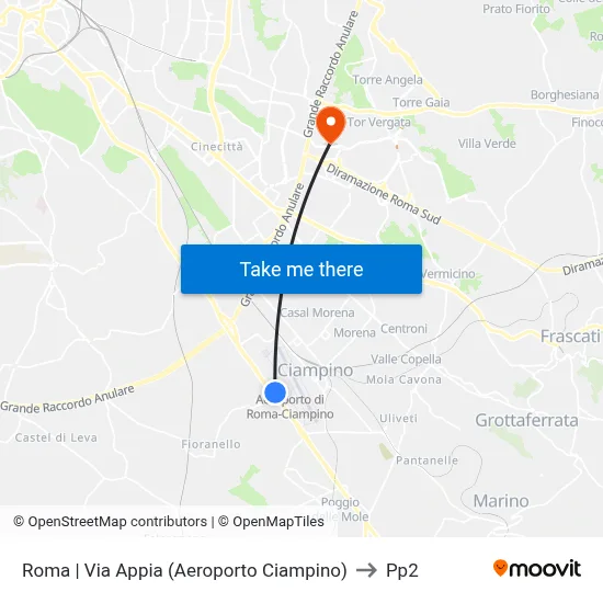 Rome | Appia Road (Ciampino Airport) to PP2 map