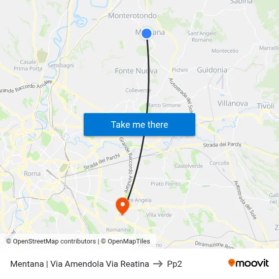 Mentana | Amendola Street Reatina Street to PP2 map