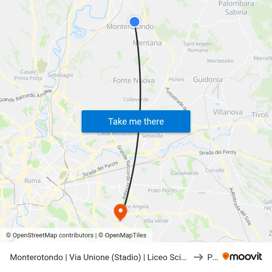 Monterotondo Via Unione (Stadium) G.Peano Scientific High School to PP2 map