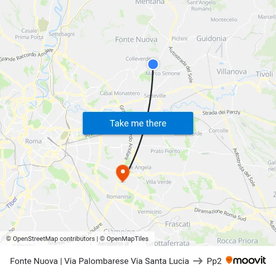 Via Palombarese - Via Santa Lucia, Fonte Nuova to PP2 map