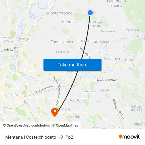 Mentana via Castelchiodato to PP2 map
