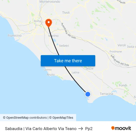 Carlo Alberto Road Teano Road - Sabaudia to PP2 map