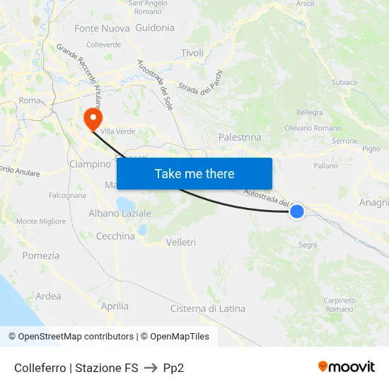Colleferro | Railway Station to PP2 map