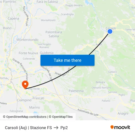 Carsoli | Railway Station to PP2 map