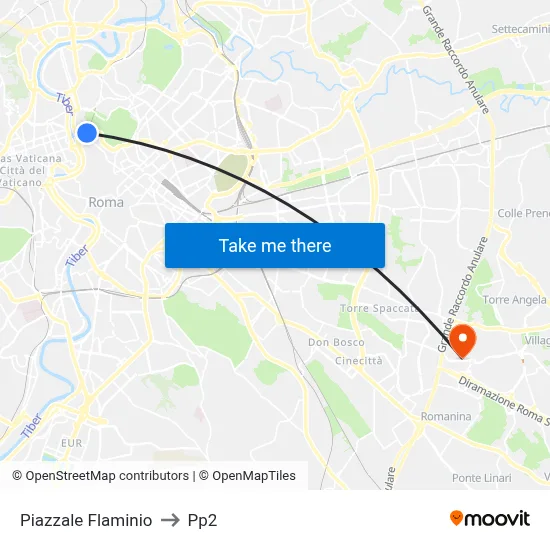 Flaminio Square to PP2 map