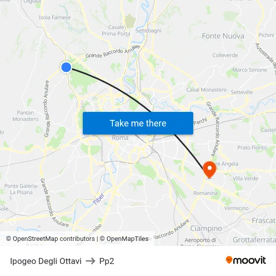 Ipogeo Degli Ottavi to PP2 map
