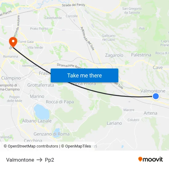 Valmontone to PP2 map