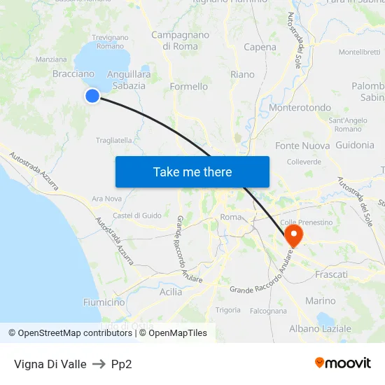 Vigna Di Valle to PP2 map