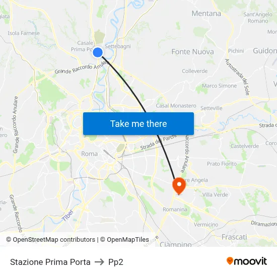 Prima Porta Station to PP2 map