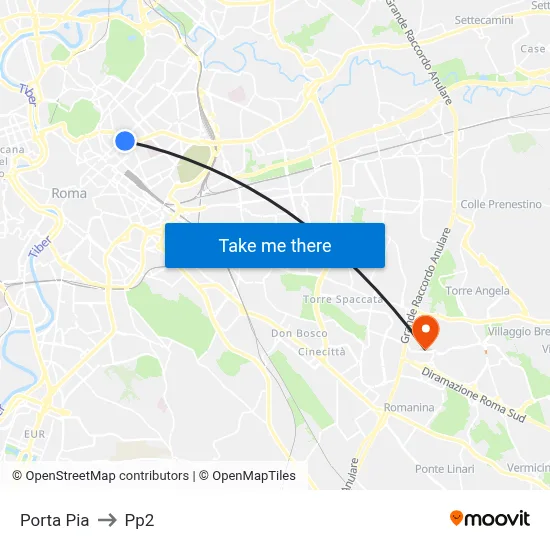 Porta Pia to PP2 map