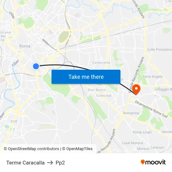 Caracalla Baths to PP2 map