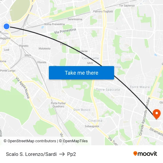 San Lorenzo/Sardi Station to PP2 map
