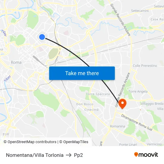 Nomentana/Villa Torlonia to PP2 map