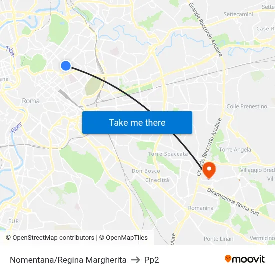 Nomentana/Regina Margherita to PP2 map