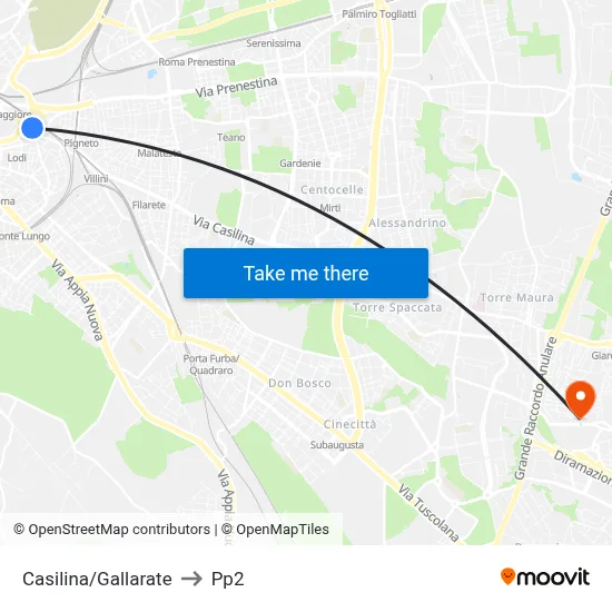 Casilina/Gallarate to PP2 map