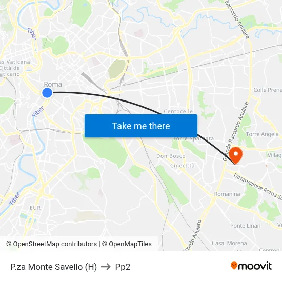 Monte Savello Square (H) to PP2 map