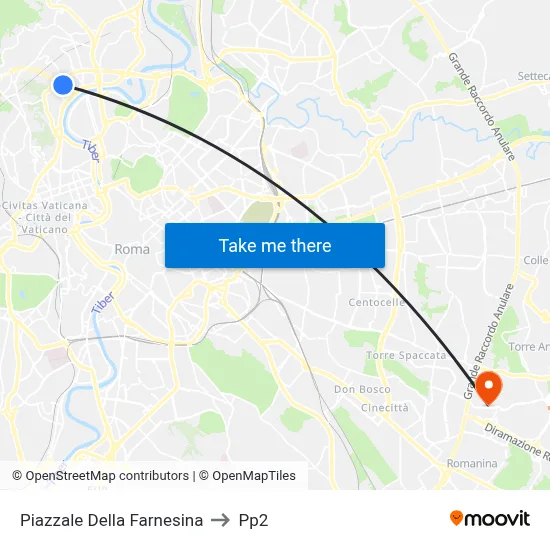 Farnesina Square to PP2 map