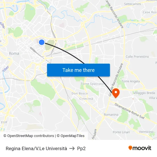 Regina Elena/University Avenue to PP2 map
