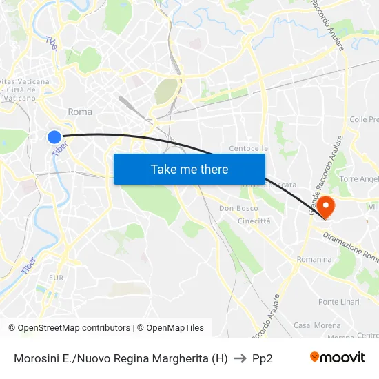 Morosini E./New Regina Margherita (Hospital) to PP2 map