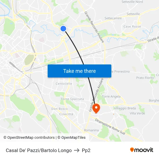 Casal De' Pazzi/Bartolo Longo to PP2 map