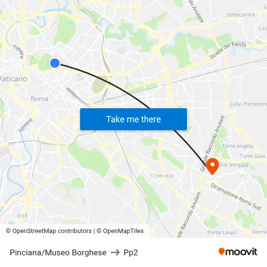Pinciana/Borghese Museum to PP2 map