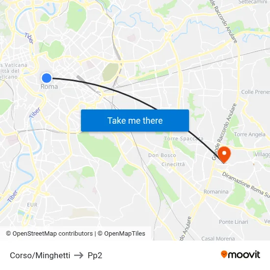 Corso/Minghetti to PP2 map
