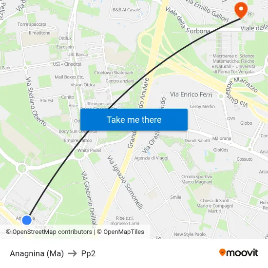 Anagnina Metro to PP2 map