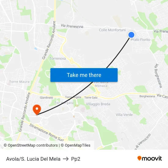 Avola/S. Lucia Del Mela to PP2 map