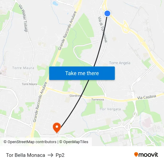 Tor Bella Monaca to PP2 map
