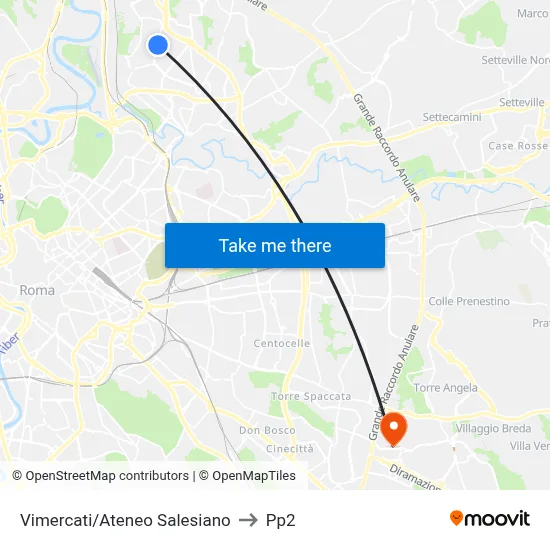 Vimercati/Ateneo Salesiano to PP2 map