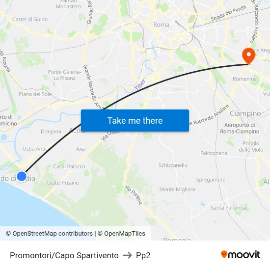 Promontori/Cape Spartivento to PP2 map
