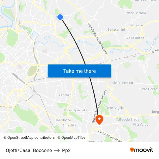 Ojetti/Casal Boccone to PP2 map