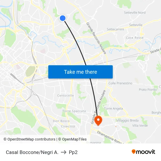 Casal Boccone/Negri A. to PP2 map