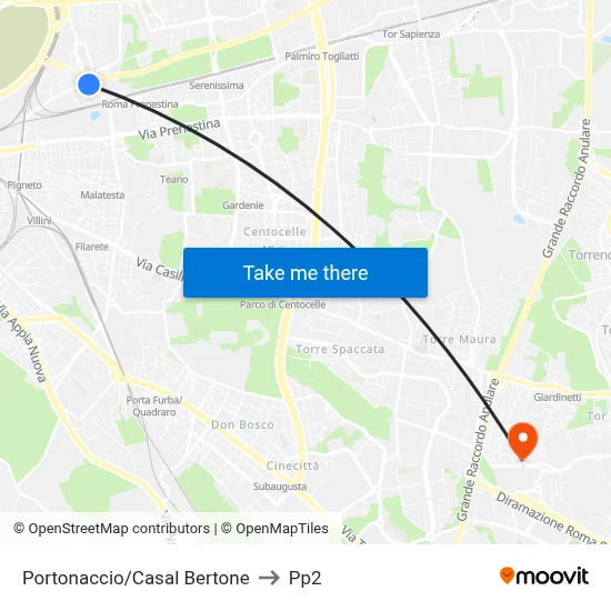 Portonaccio/Casal Bertone to PP2 map