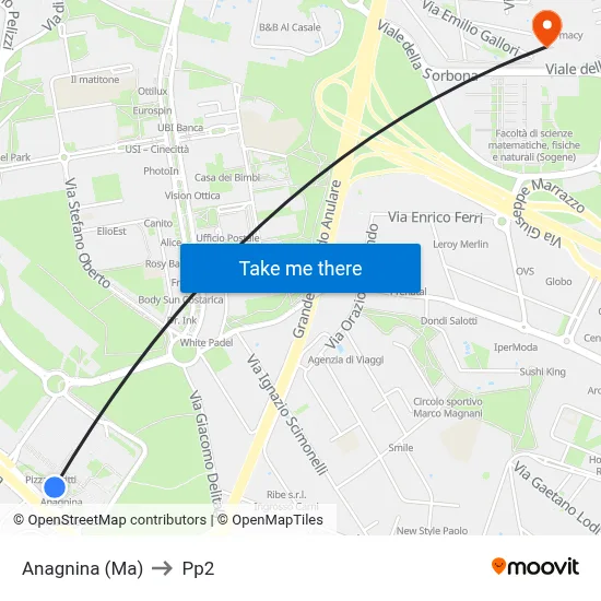 Anagnina Metro to PP2 map