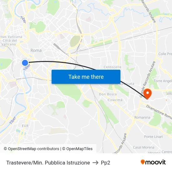 Trastevere/Ministry of Public Education to PP2 map