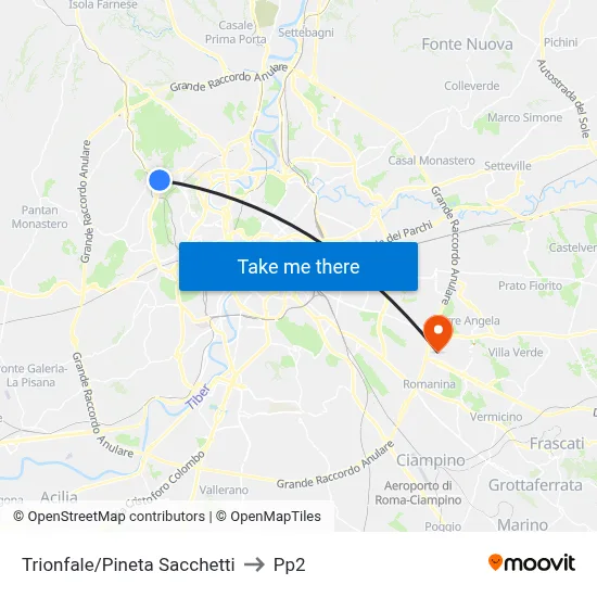 Trionfale/Pineta Sacchetti to PP2 map