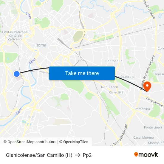 Gianicolense/San Camillo (H) to PP2 map