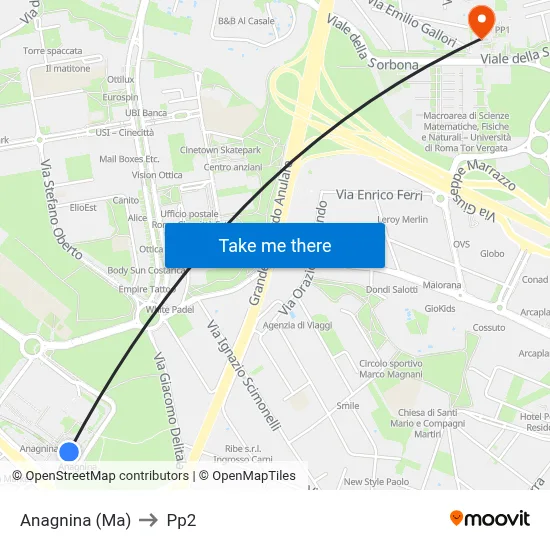 Anagnina Metro to PP2 map