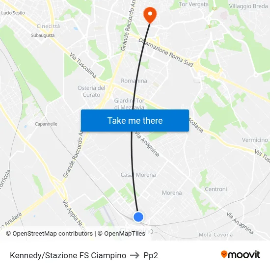 Kennedy/Ciampino Railway Station to PP2 map