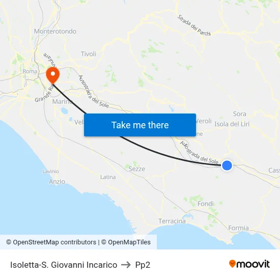 Isoletta-San Giovanni Incarico to PP2 map