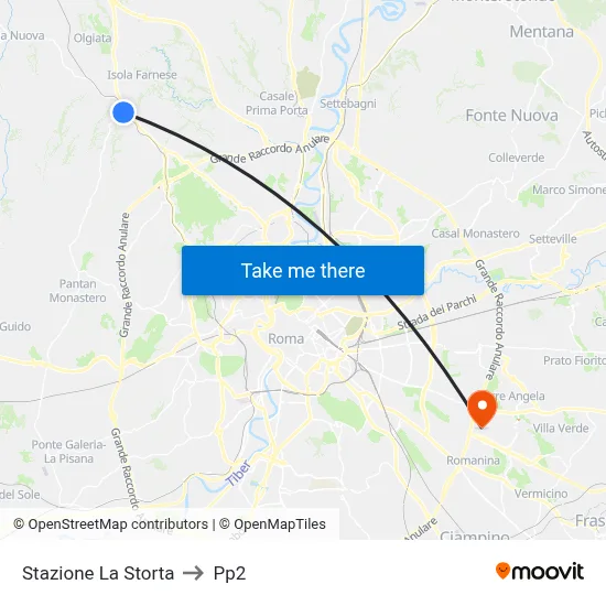 La Storta Station to PP2 map