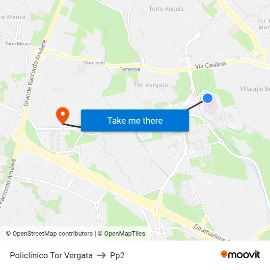 Tor Vergata Hospital to PP2 map