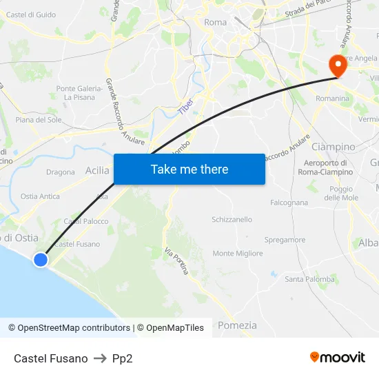 Castel Fusano to PP2 map