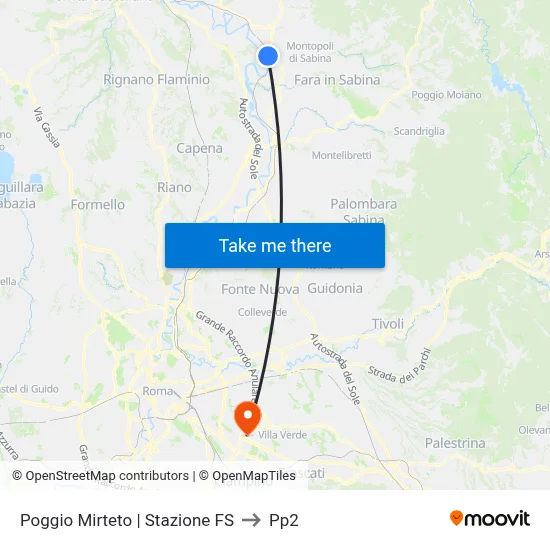 Poggio Mirteto | Railway Station to PP2 map