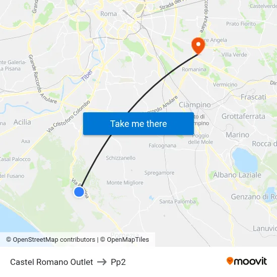 Castel Romano Outlet to PP2 map