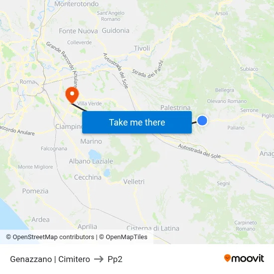 Genazzano | Cemetery to PP2 map