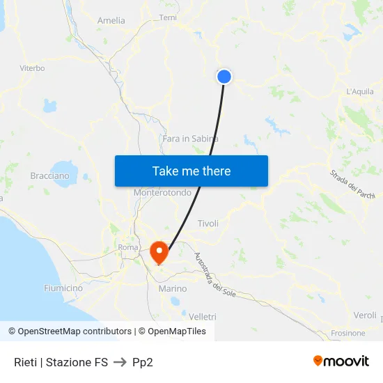 Rieti Railway Station to PP2 map