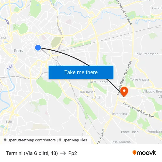 Termini (Giolitti Street, 48) to PP2 map